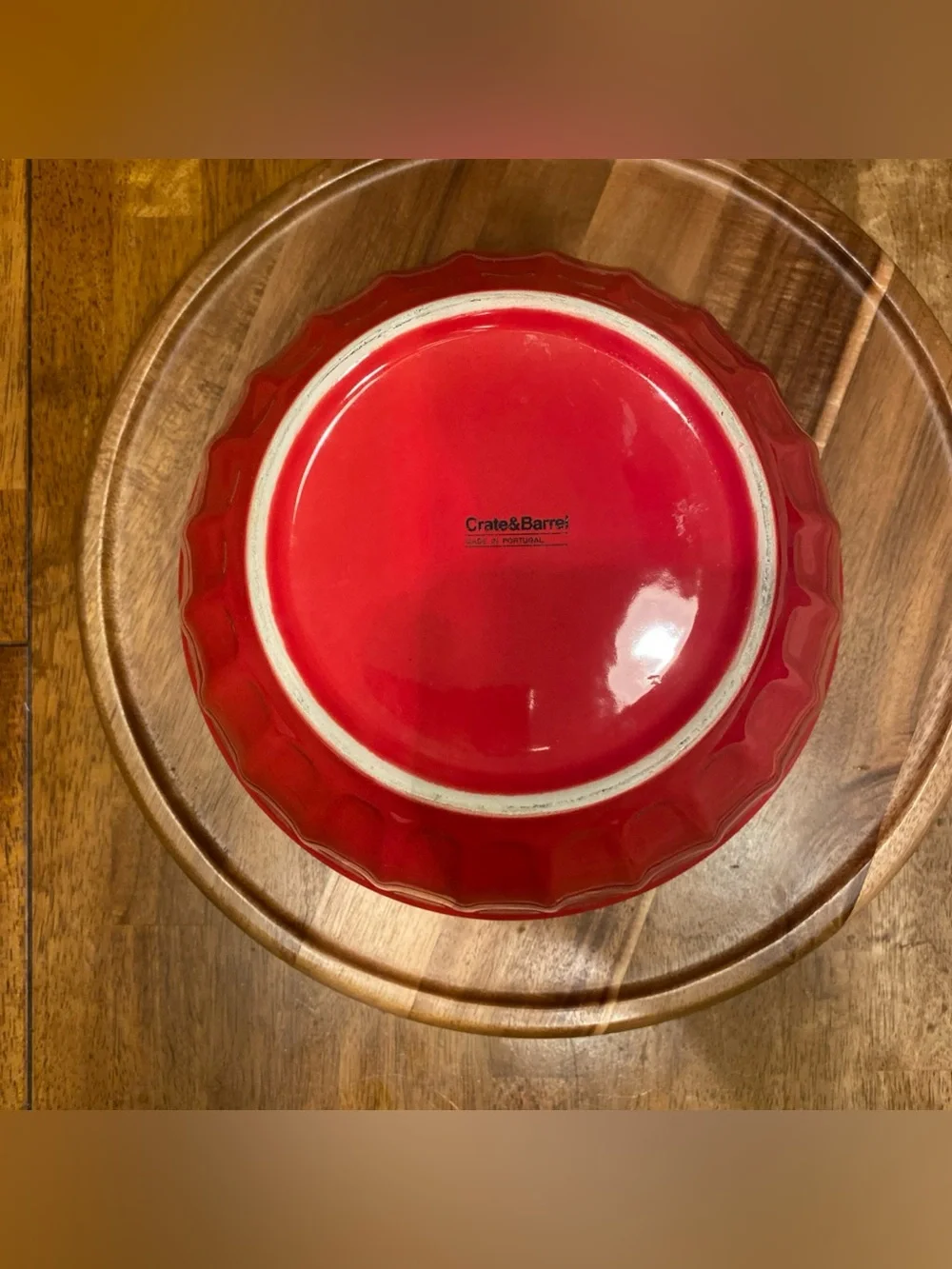 Rare Retired CRATE & BARREL Red Ribbed  Mixing Bowl Stoneware Pottery